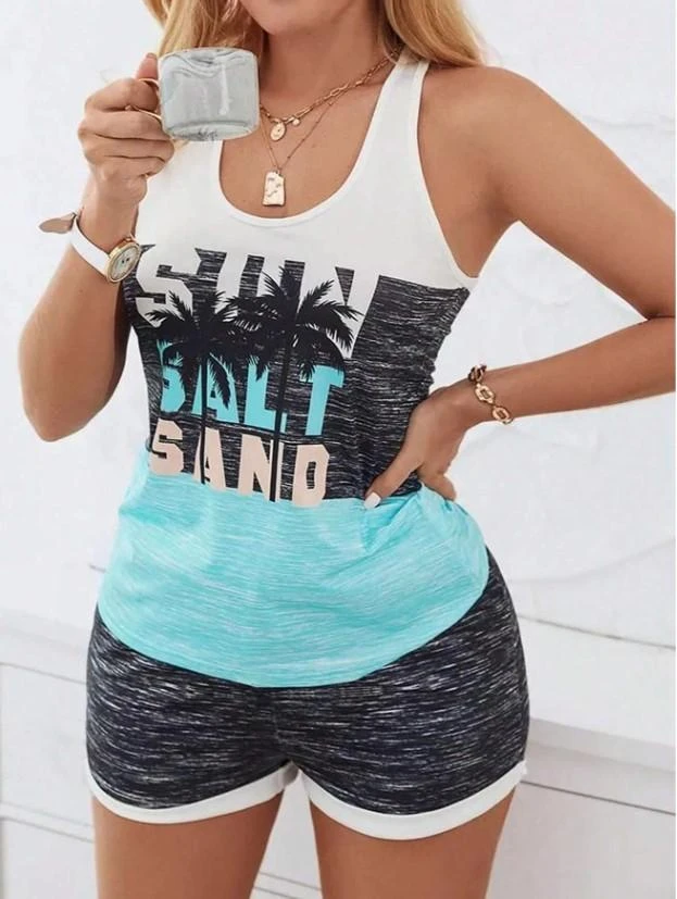 Conjunto Verano Top Tirantes y Short elasticos, Talla UNica, Nuevos